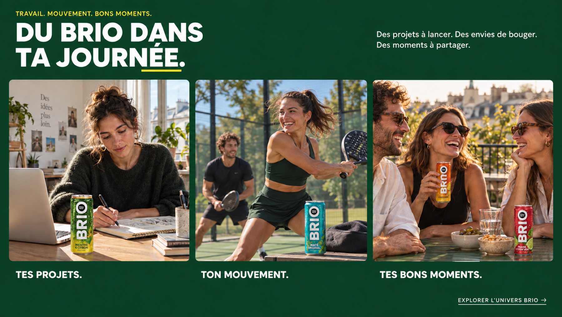 Visuels BRIO montrant plusieurs moments de consommation