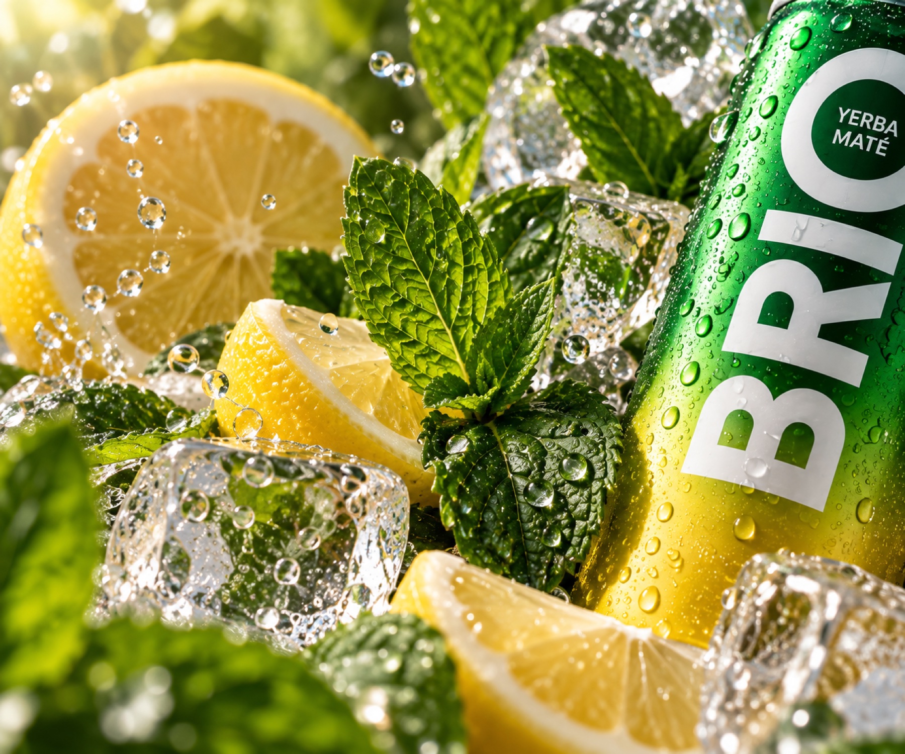 Canette BRIO menthe et citron avec glace et feuilles fraîches