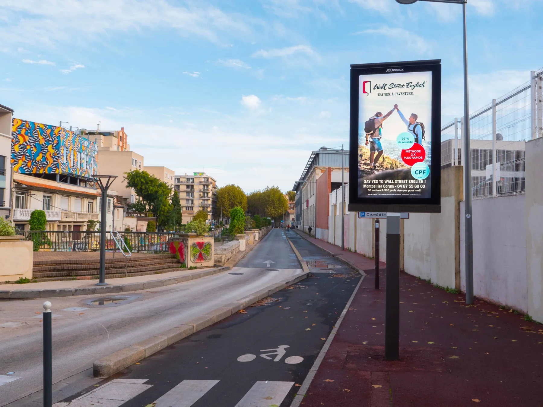 Affichage digital Wall Street English à Montpellier, projet de L’INÉDIT